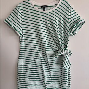 Aqua White and Green Striped Side-Tie Tee